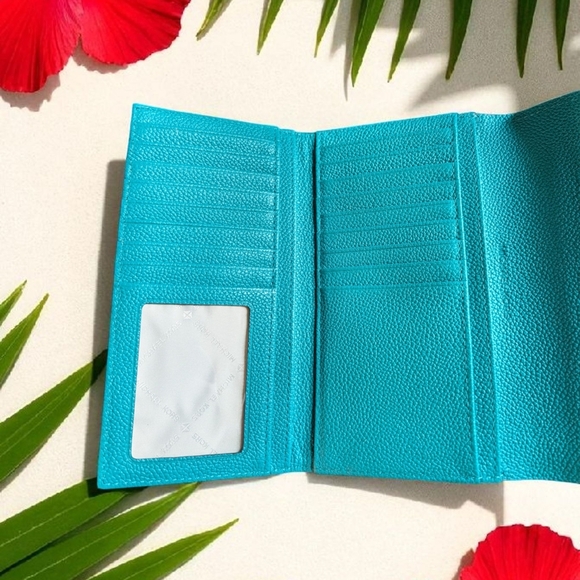 Michael Kors Cassie Trifold Tile Blue Wallet (New) - Picture 5 of 10